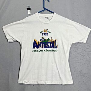 Notre Dame St Marys ANTOSTAL 1992 Single Stitch T Shirt White Vintage SZ XL
